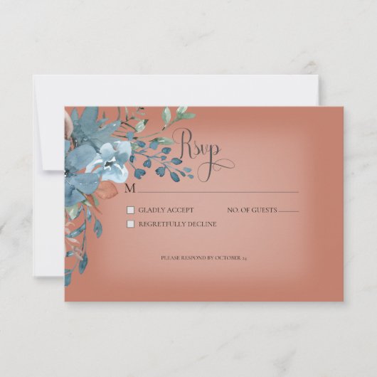 Carte Boho Rust & Blue Floral Mariage Response Car (Devant)
