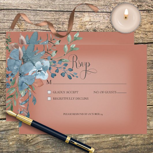 Carte Boho Rust & Blue Floral Mariage Response Car
