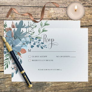 Carte Boho Rust & Blue Floral Mariage Response Car