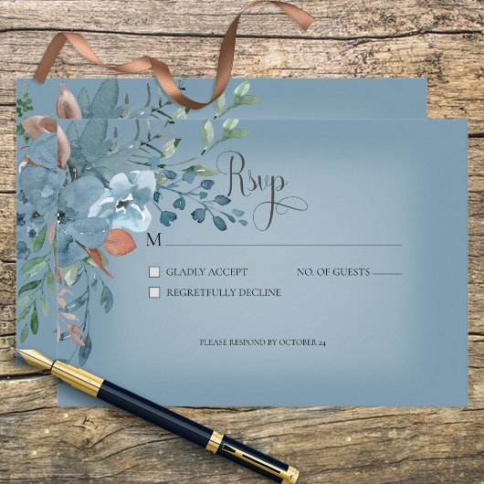 Carte Boho Rust & Blue Floral Mariage Response Car