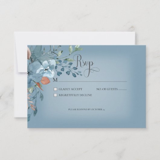 Carte Boho Rust & Blue Floral Mariage Response Car (Devant)