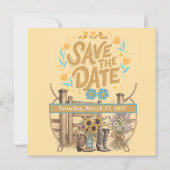 Carte Boho Rustic Cowboy Mariage Sauvez la date (Dos)