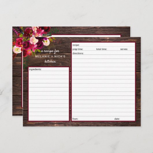 Carte Boho Rustic Recette (Devant / Derrière)