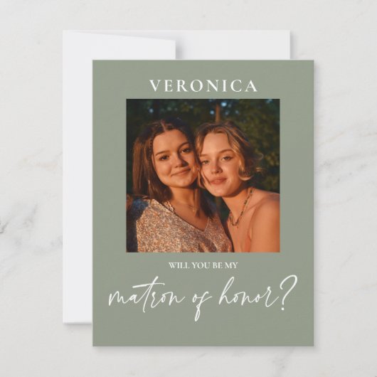 Carte Boho Sage Green Photo Matron of Honor Proposition (Devant)