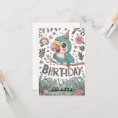 Carte Boho Simple Parrot Digital Anniversaire (Devant/Arrière en situation)