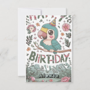 Carte Boho Simple Parrot Digital Anniversaire