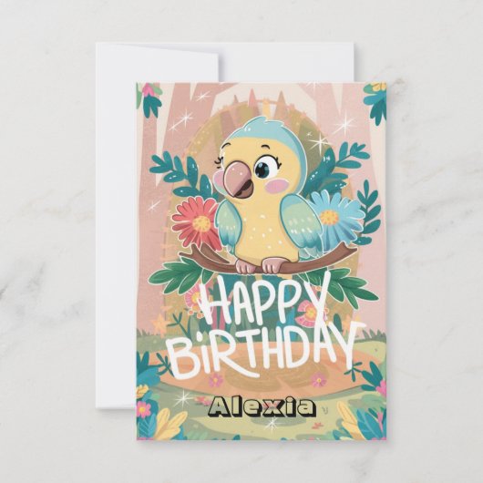 Carte Boho souhaite l'anniversaire numérique du perroque (Devant)