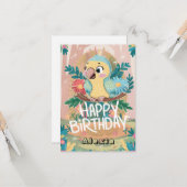 Carte Boho souhaite l'anniversaire numérique du perroque (Devant/Arrière en situation)