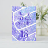 Carte boho sport violet fleuri volley anniversaire (Debout devant)