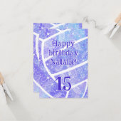 Carte boho sport violet fleuri volley anniversaire (Devant/Arrière en situation)