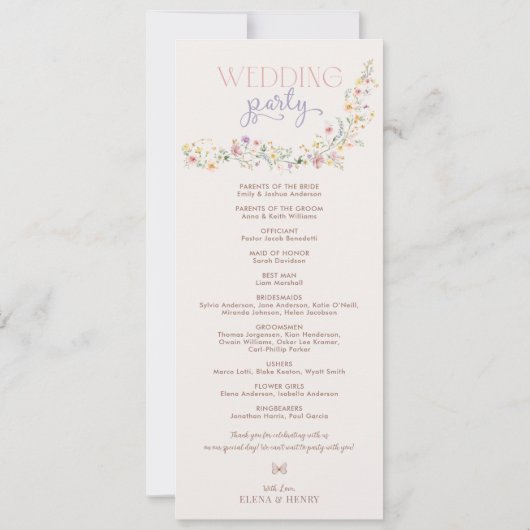 Carte Boho Spring Fleur sauvage Fairytale Wedding Progra (Dos)