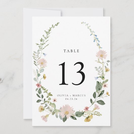 Carte Boho Spring Fleur sauvage Garden Wedding Numéro de (Devant)