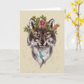 Carte Boho Style Wolf Halo Portrait (Fleur jaune)