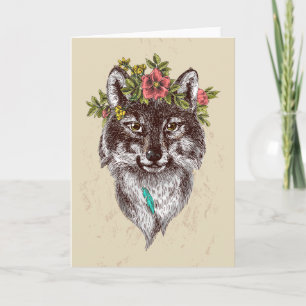 Carte Boho Style Wolf Halo Portrait