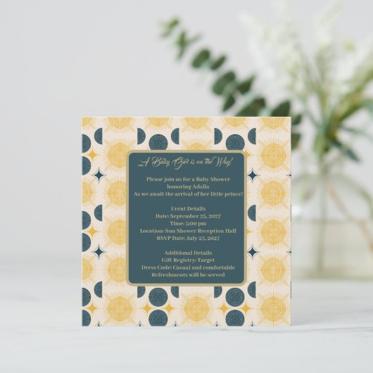 Carte Boho Sun Moon Stars bleu jaune (Debout devant)