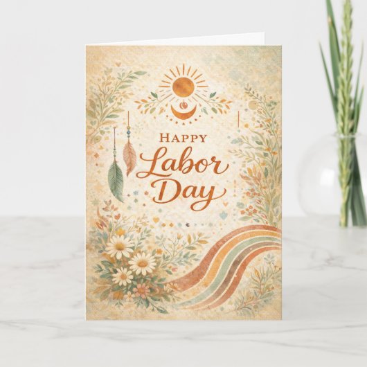 Carte Boho Sun Wildflowers Happy Labor Day (Devant)