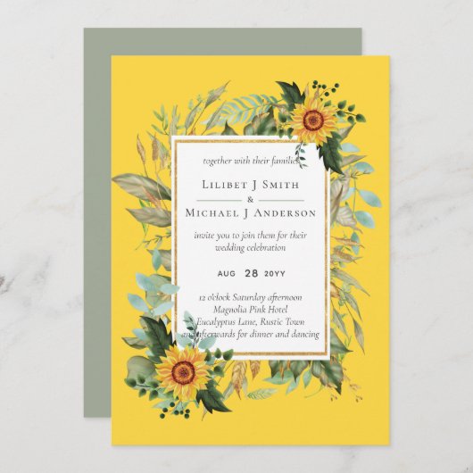 Carte Boho Sunflower Sage Mariage de verdure (Devant / Derrière)