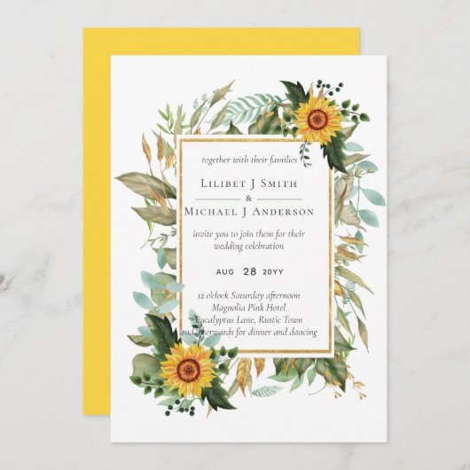 Carte Boho Sunflower Sage Mariage de verdure (Devant / Derrière)