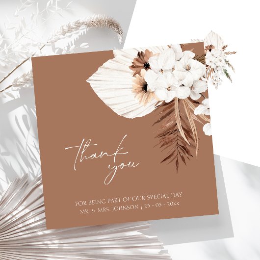Carte Boho Terracotta Brown Floral Mariage Merci