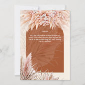 Carte BOHO Terracotta Coral Pampas Mariage (Dos)