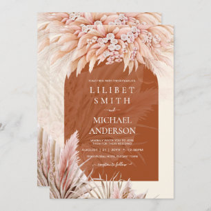 Carte BOHO Terracotta Coral Pampas Mariage