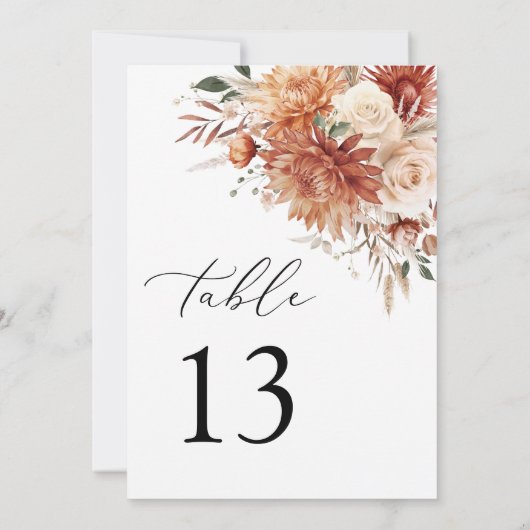 Carte Boho Terracotta Dahlia Rose Mariage Numéro de tabl (Dos)