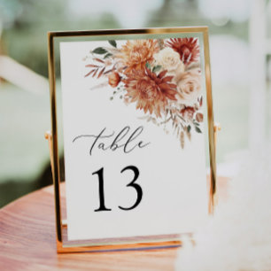 Carte Boho Terracotta Dahlia Rose Mariage Numéro de tabl