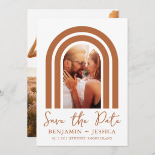 Carte Boho Terracotta Photo Arch Wedding Enregistrer la