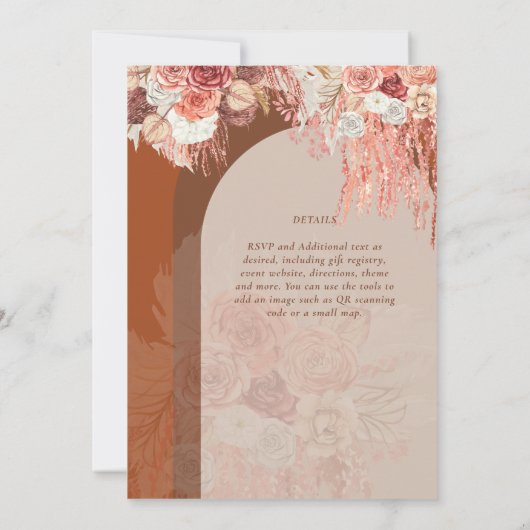 Carte Boho Terracotta Rose Pampas Grass Mariage Floral (Dos)