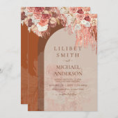 Carte Boho Terracotta Rose Pampas Grass Mariage Floral (Devant / Derrière)