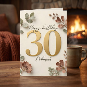 Carte Boho Terre Tonale Florale Or 30e Anniversaire