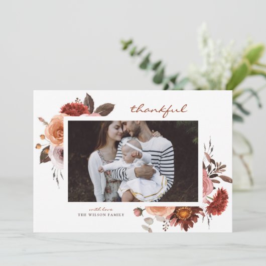 Carte Boho Watercolor Automne Fleurs Photo Thanksgiving (Debout devant)