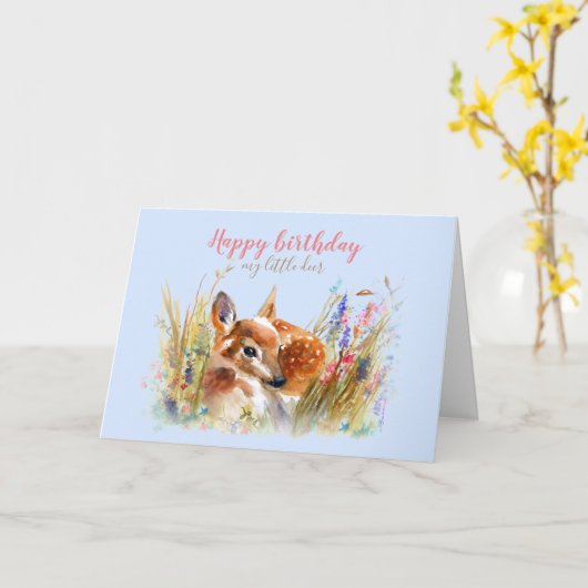 Carte Boho Watercolor Bébé Deer Salutation (Fleur jaune)
