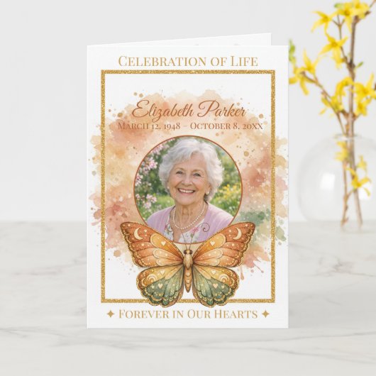 Carte Boho Watercolor Butterfly Funeral Program Template (Fleur jaune)
