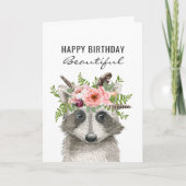Carte Boho Watercolor Raccoon Joyeux anniversaire (Devant)