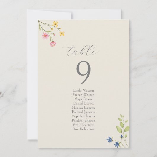 Carte Boho Wildflower Wedding Seating Chart (Dos)