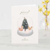 Carte Bois Animaux Globe des neiges Photo blanche Noël (Fleur jaune)