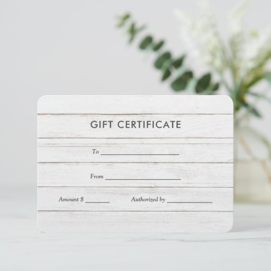 Carte Bois blanc rustique | Certificat cadeau (Debout devant)