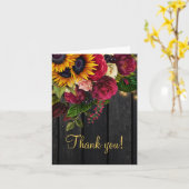 Carte Bois floral rustique élégant script or merci (Fleur jaune)