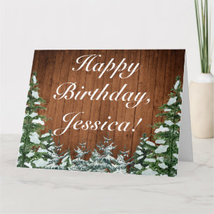 Carte Bois neigeux & Forêt Joyeux Anniversaire Accueil