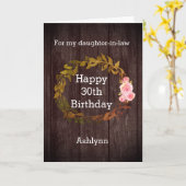 Carte Bois Rustique Aquarelle Florale 30e anniversaire (Fleur jaune)