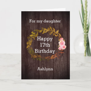 Carte Bois Rustique et aquarelle Floral 17e anniversaire
