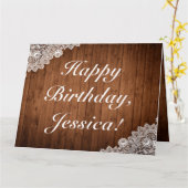 Carte Bois rustique et dentelle joyeuse fête d'anniversa (Fleur jaune)