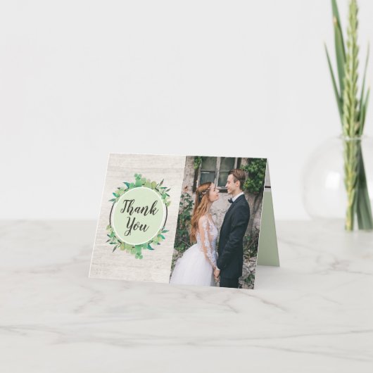 Carte Bois rustique et Merci Mariage Eucalyptus 4-Photo (Devant)