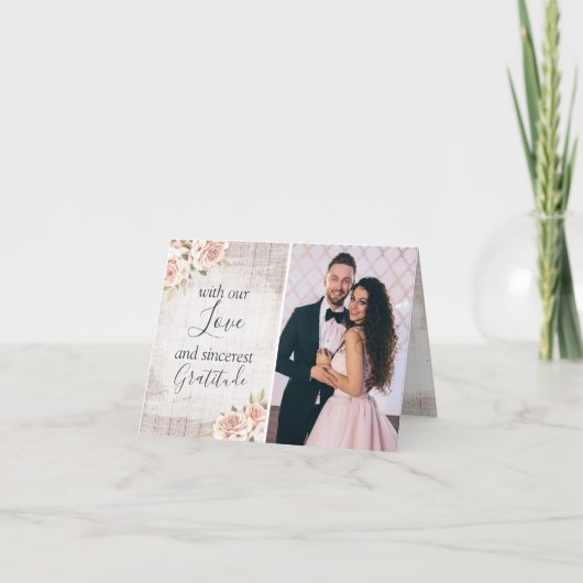 Carte Bois rustique et Merci Mariage Rose 4 photos (Devant)
