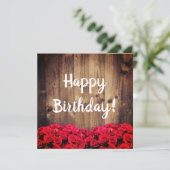 Carte Bois rustique et Rose Anniversaire (Debout devant)