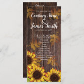 Carte Bois rustique et tournesol | MARIAGE DE AUTOMNE (Devant / Derrière)