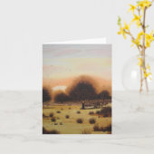 Carte bois rustique générique paysage coucher de soleil  (Fleur jaune)