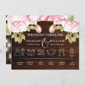 Carte Bois rustique Lumières Rose Mariage Timeline (Devant / Derrière)
