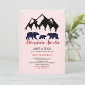 Carte Bois rustique Ours Bébé rose Baby shower fille (Debout devant)